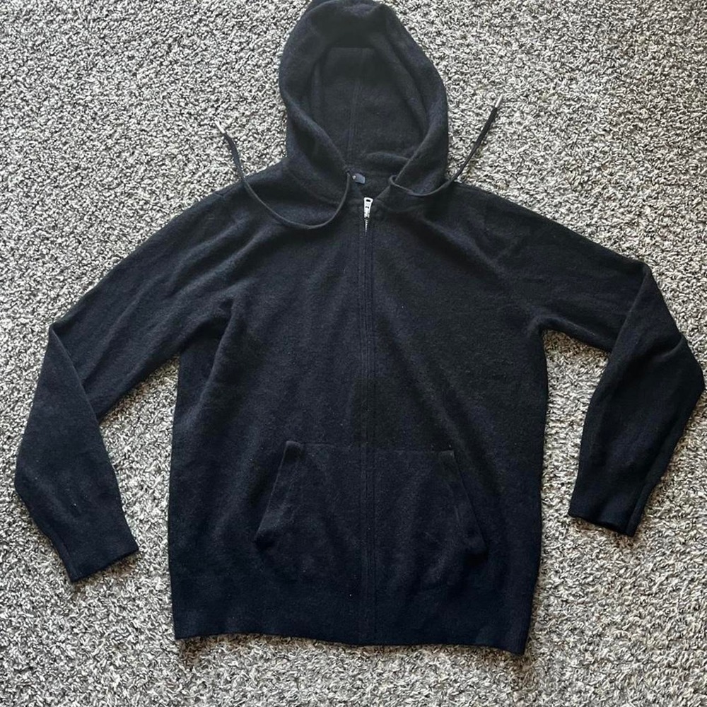 Quince Womens 100% Mongolian Cashmere Full Zip Hoodie Black Size Large STIEC01